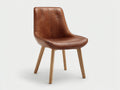 Chaise de salle à manger - simili cuir-bois - 58x56x85 cm - marron-beige - style vintage naturel