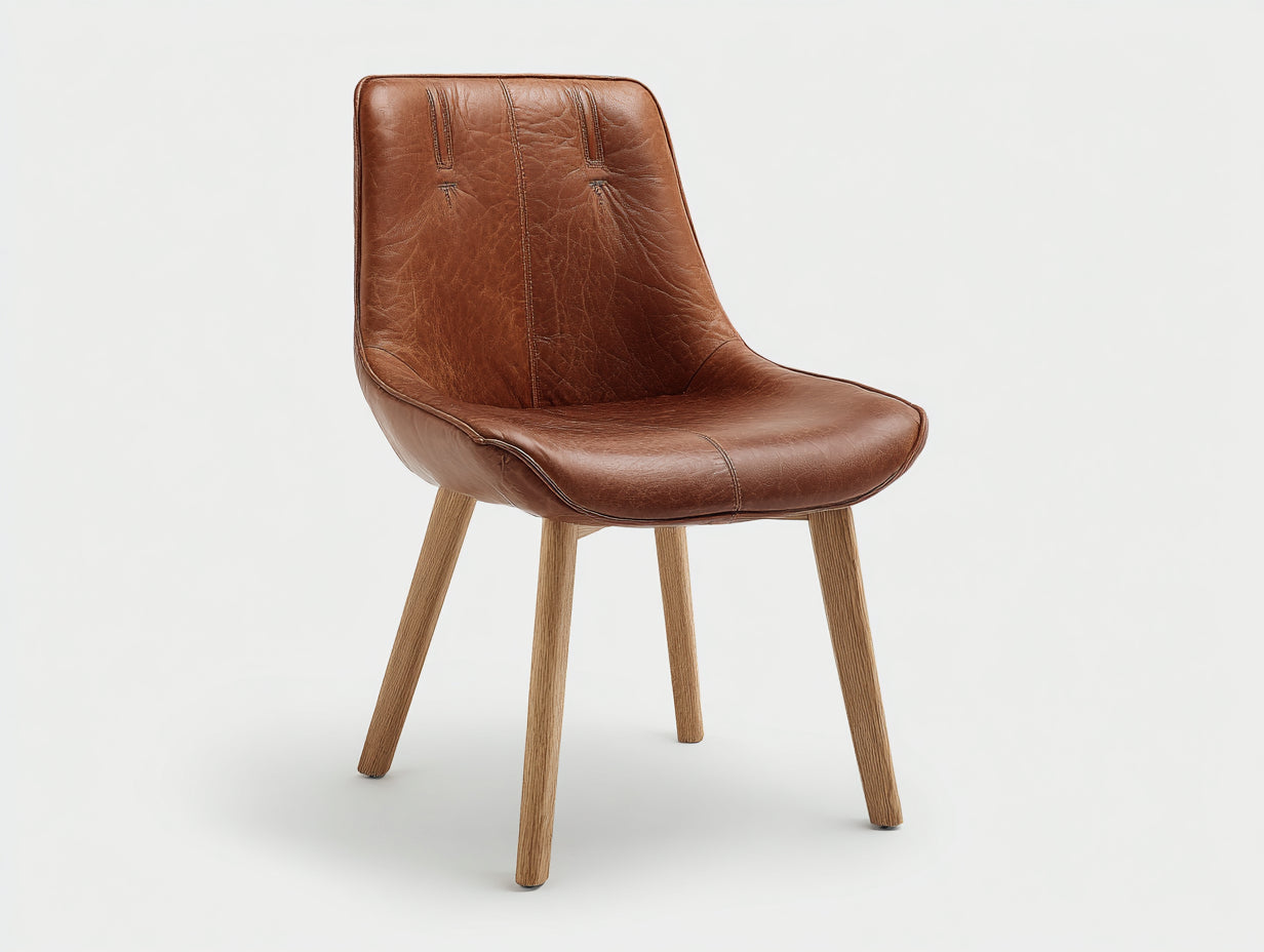 Chaise de salle à manger - simili cuir-bois - 58x56x85 cm - marron-beige - style vintage naturel