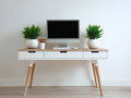 Bureau - bois - 130x50x76 cm - blanc-bois naturel - style scandinave