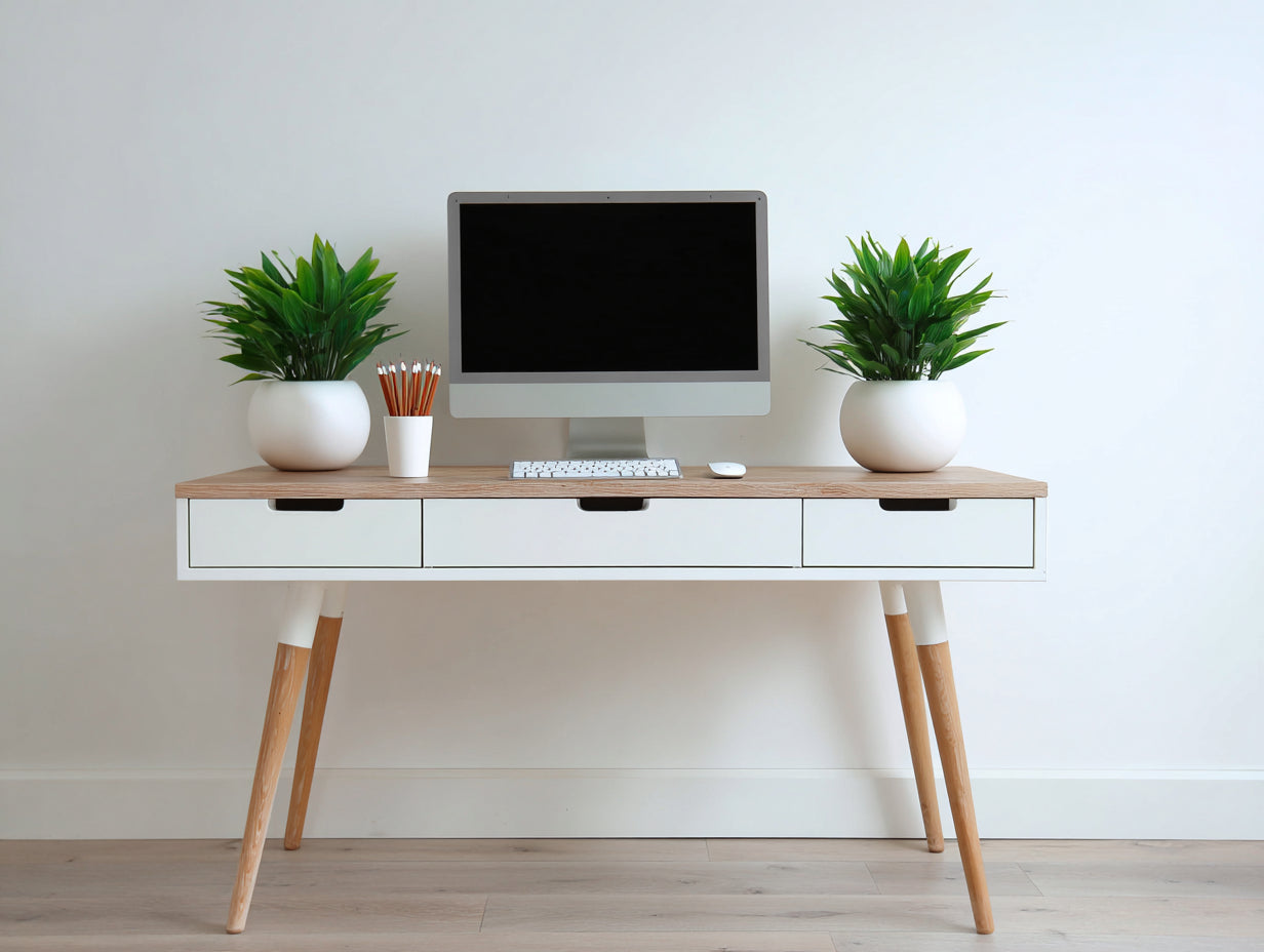 Bureau - bois - 130x50x76 cm - blanc-bois naturel - style scandinave