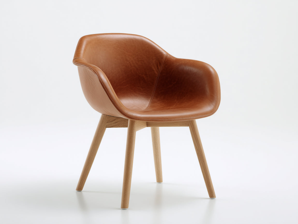 Chaise de salle à manger - simili cuir-bois - 66x62x78 cm - marron-beige - style moderne enveloppant