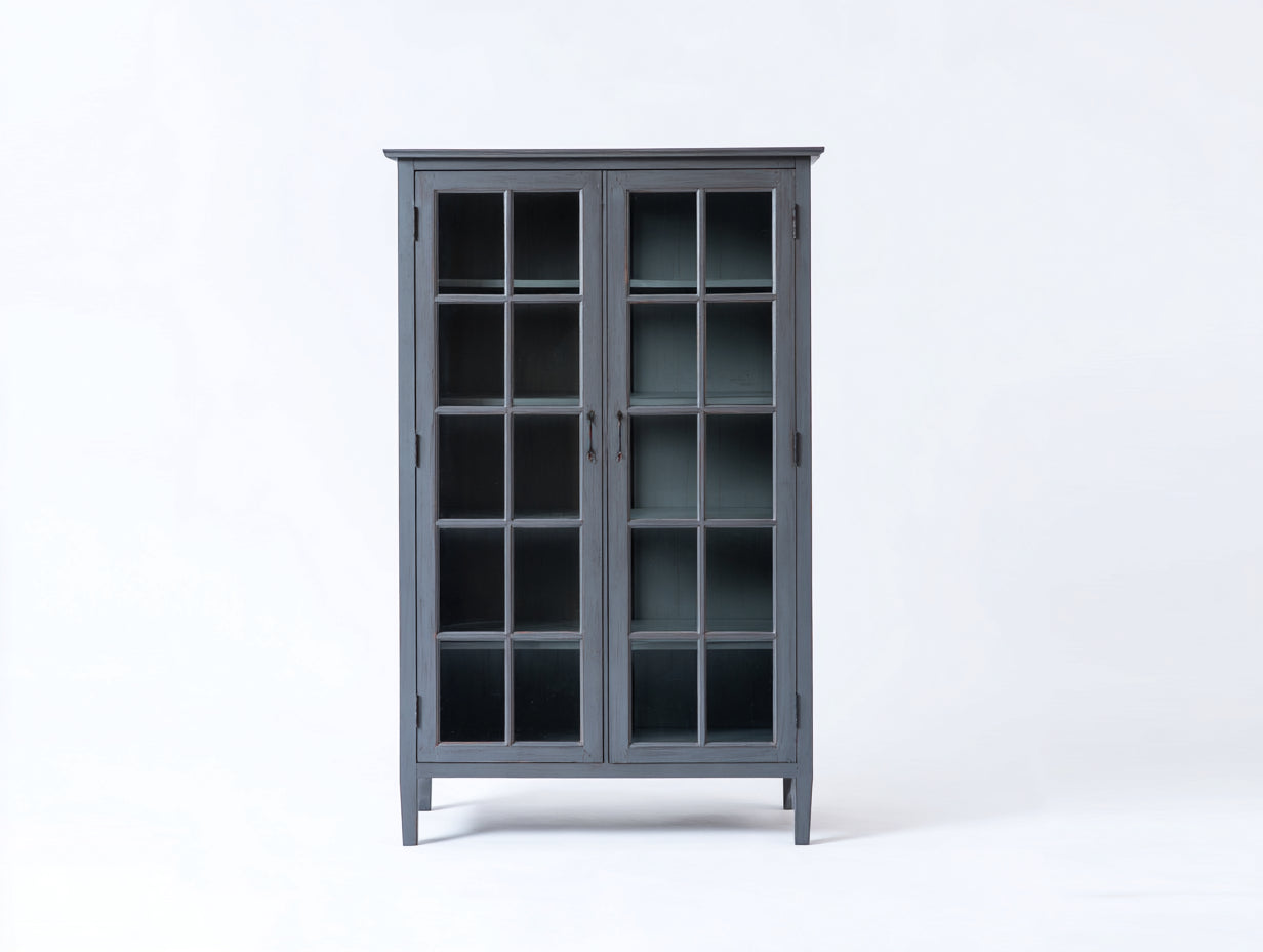 Vitrine - bois-verre - 96x41x188 cm - gris foncé - style classique