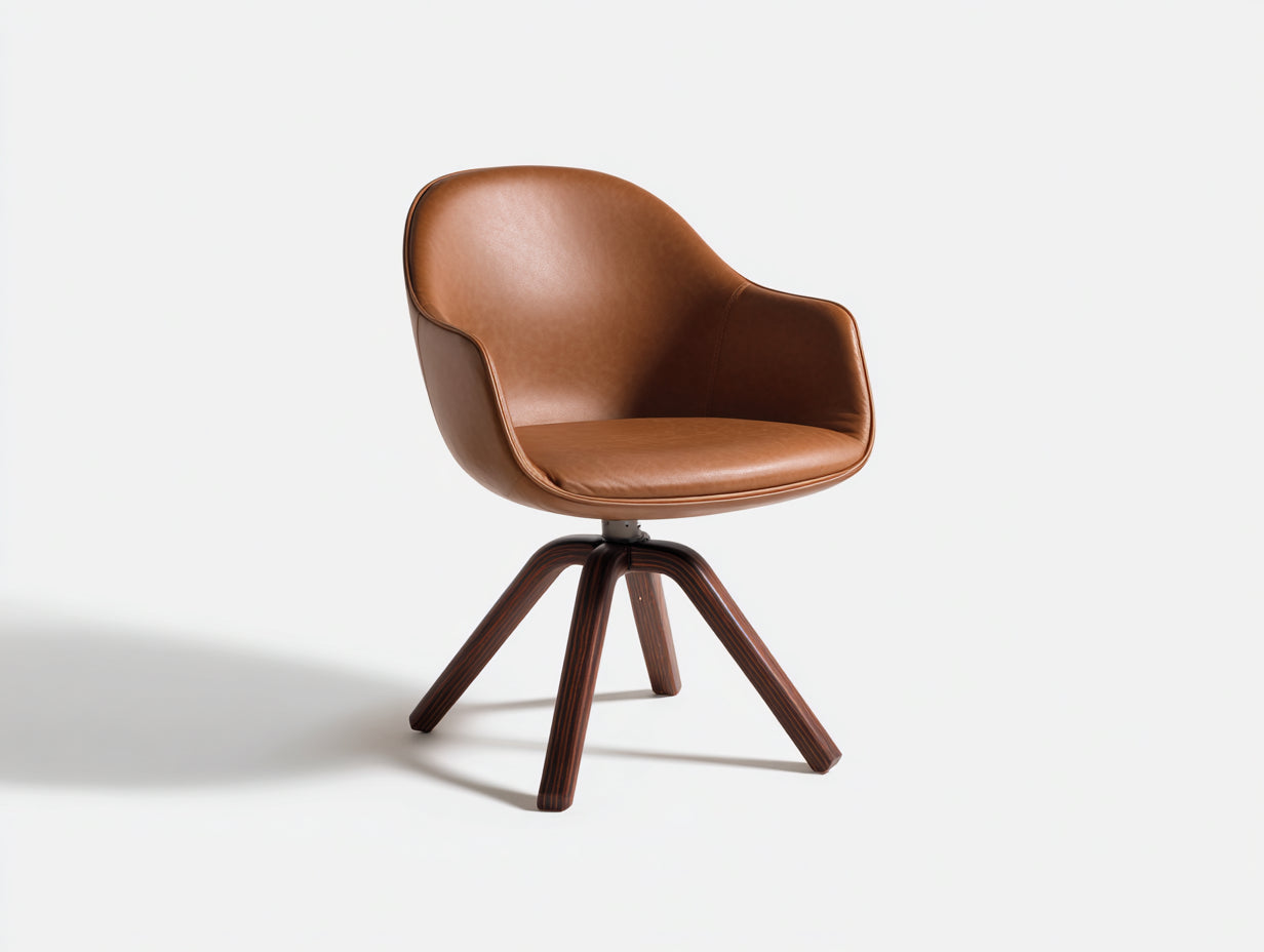 Chaise de salle à manger - simili cuir-bois-métal - 63x60x79 cm - marron - style moderne pivotant