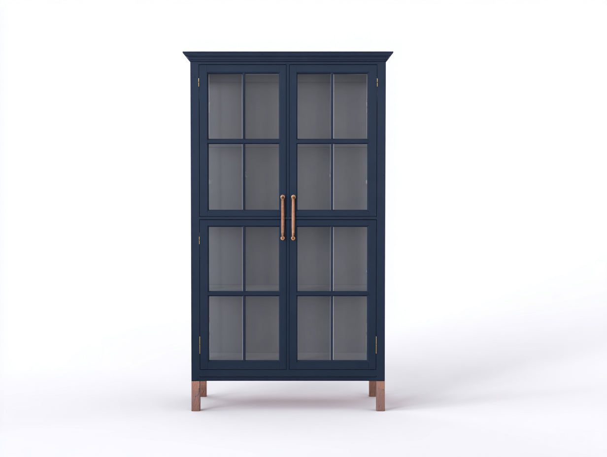 Vitrine - bois-verre - 90x41x199 cm - bleu foncé-marron - style classique