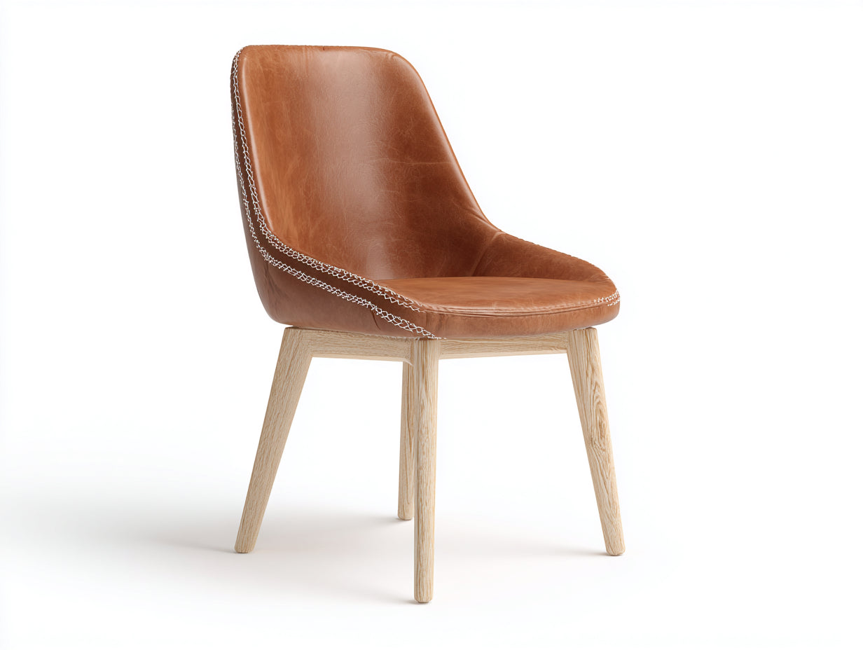 Chaise de salle à manger - simili cuir-bois - 55x55x84 cm - marron-beige - style scandinave rétro