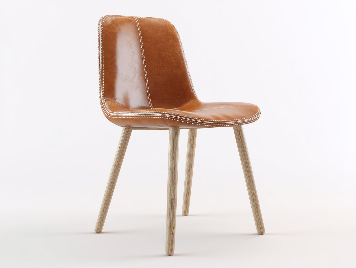Chaise de salle à manger - simili cuir-bois - 56x54x83 cm - marron-beige - style scandinave vintage