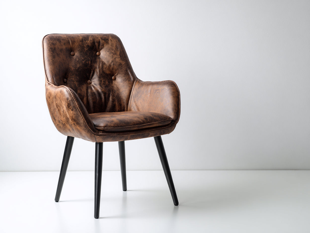 Chaise de salle à manger - simili cuir-métal - 64x61x86 cm - marron-noir - style industriel capitonné