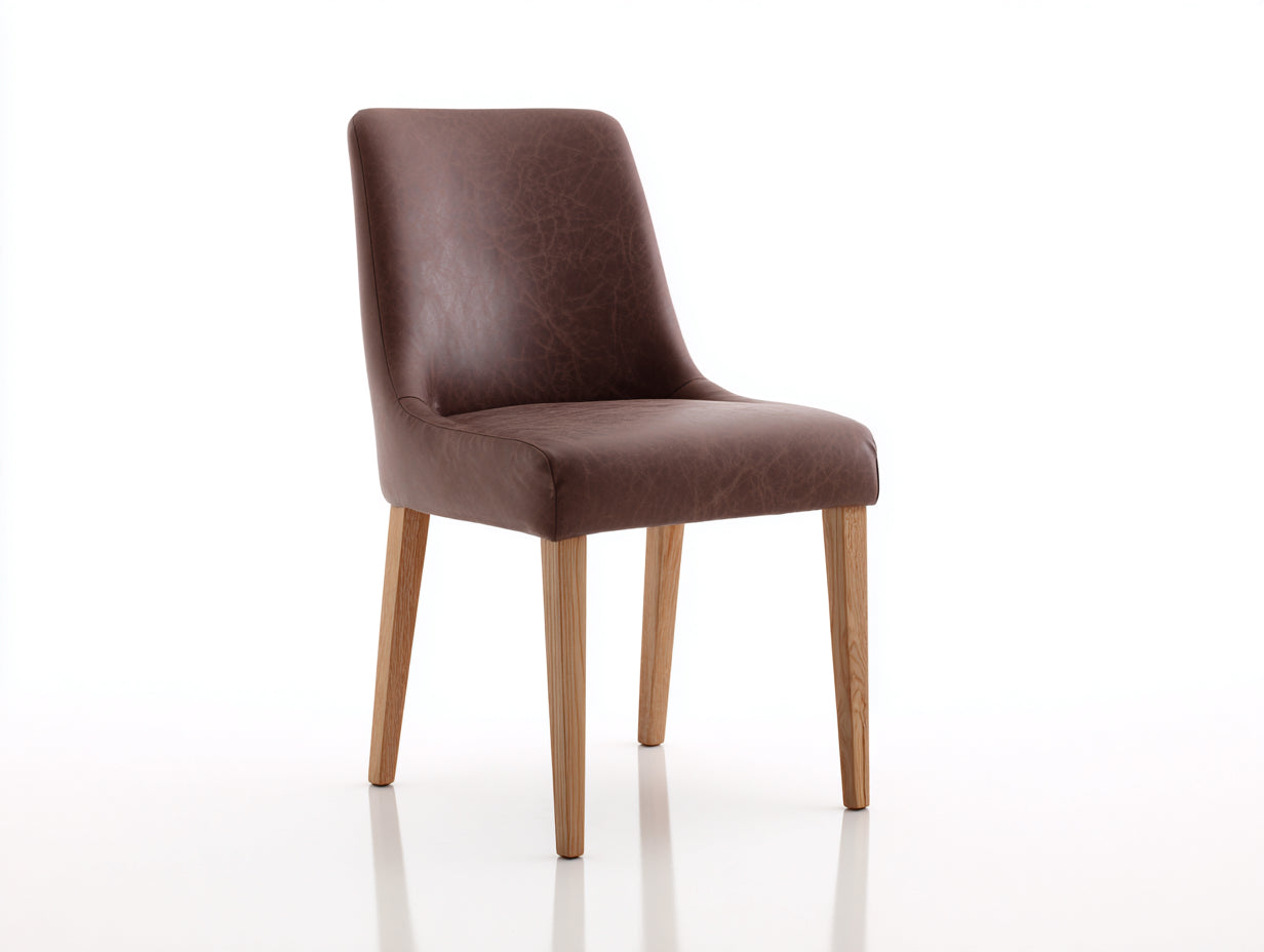Chaise de salle à manger - simili cuir-bois - 51x56x87 cm - marron-beige - style vintage moderne