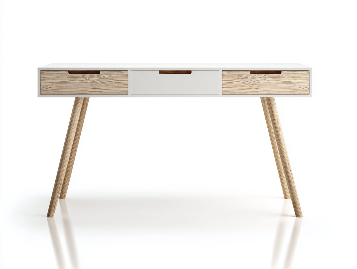 Bureau - bois - 126x49x76 cm - blanc-bois naturel - style scandinave