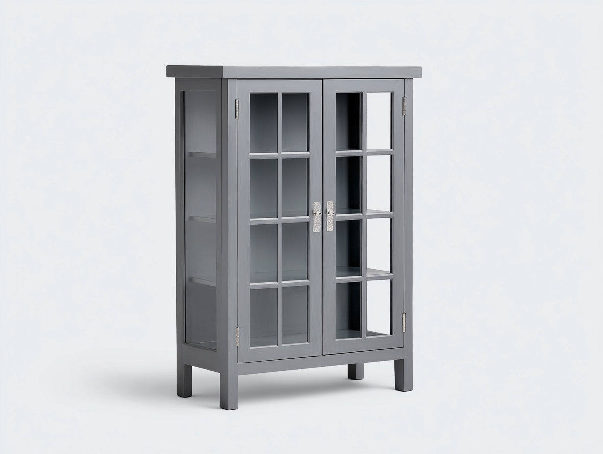 Vitrine - Bois-Verre - 82x40x138 cm - Gris anthracite - Style contemporain