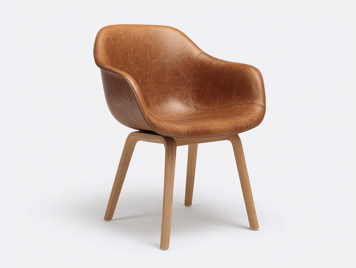 Chaise de salle à manger - simili cuir-bois - 65x62x80 cm - marron-beige - style moderne enveloppant