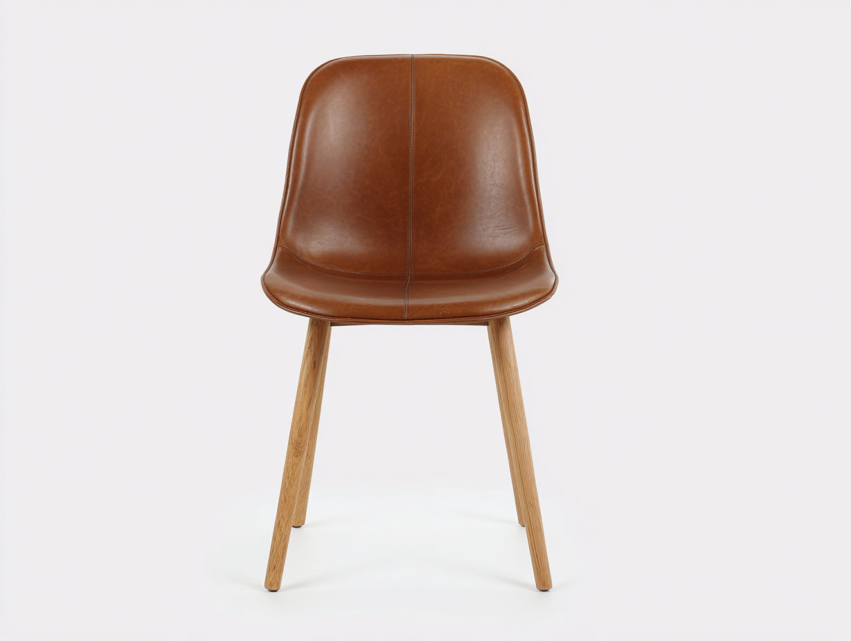 Chaise de salle à manger - simili cuir-bois - 51x56x83 cm - marron-beige - style scandinave moderne