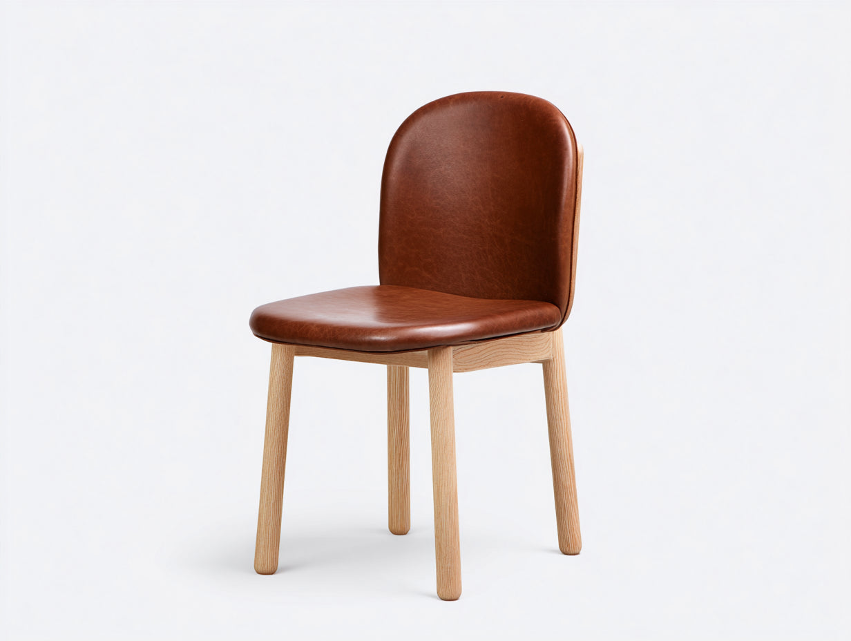 Chaise de salle à manger - simili cuir-bois - 49x54x81 cm - marron-beige - style scandinave doux