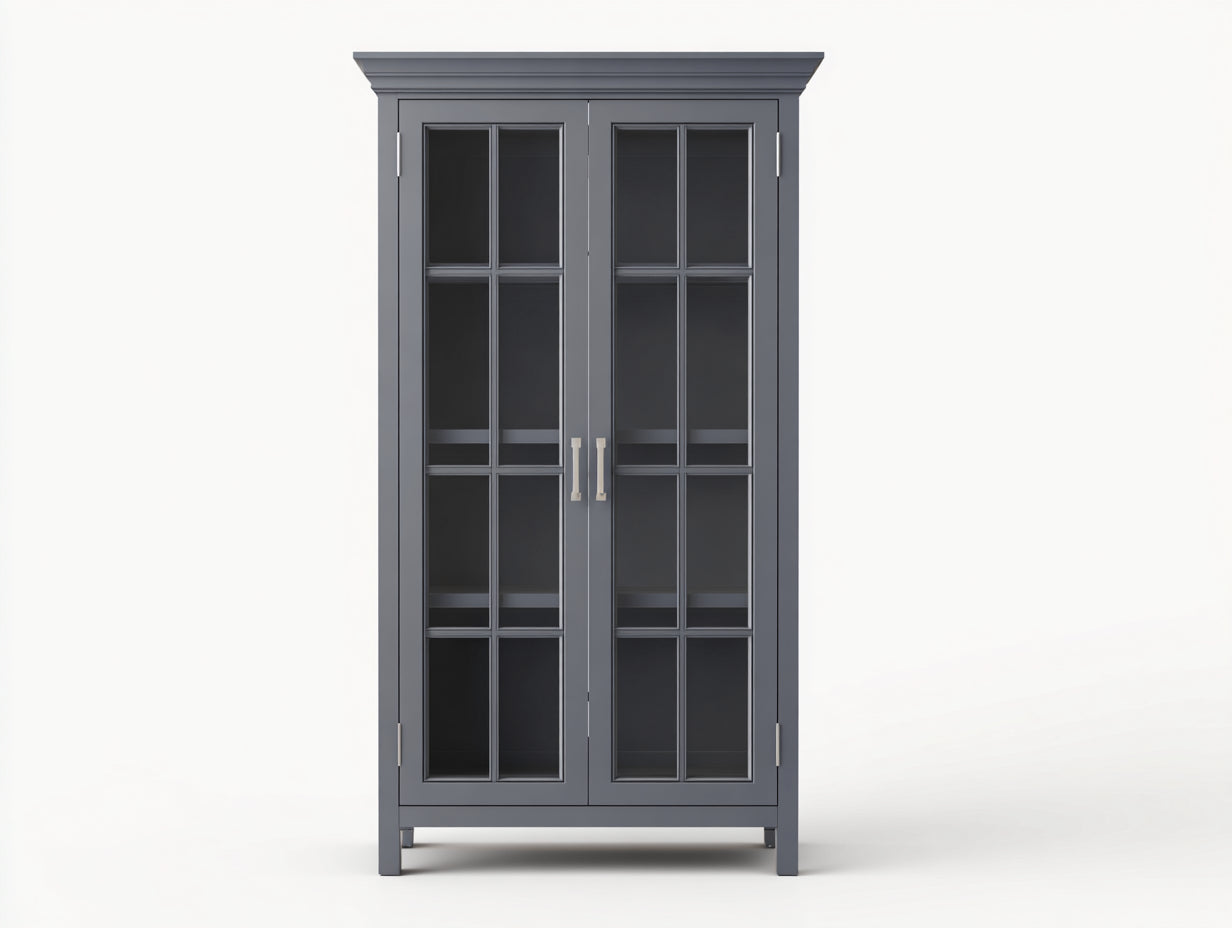 Vitrine - bois-verre - 98x42x201 cm - gris foncé - style classique