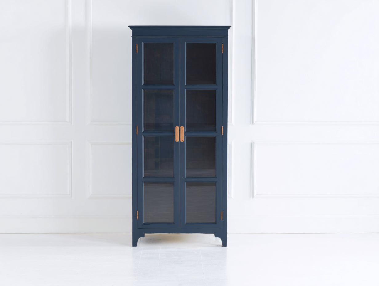 Vitrine - bois-verre - 86x40x196 cm - bleu foncé - style élégant