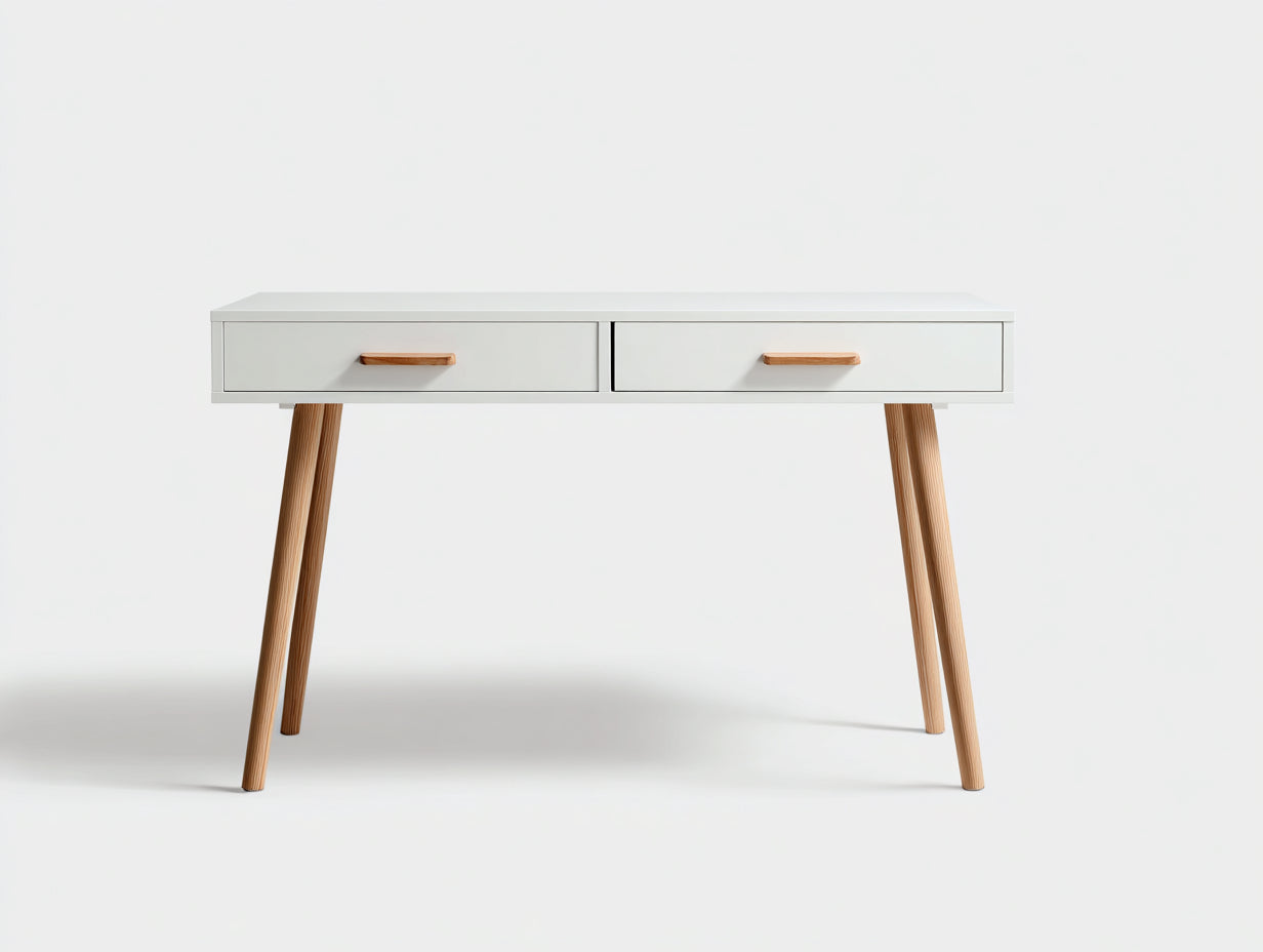 Bureau - bois - 112x47x75 cm - blanc-bois naturel - style scandinave