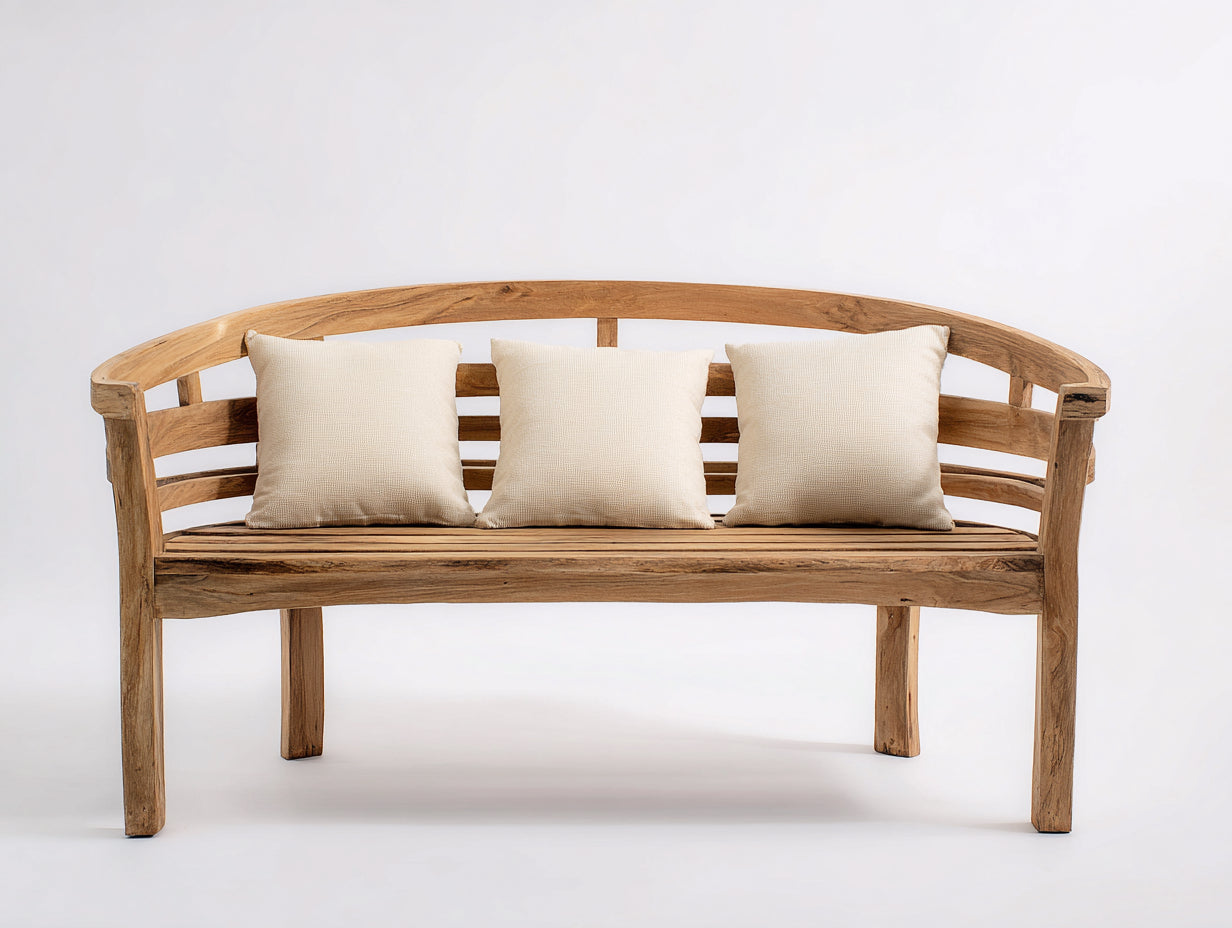 Banc de jardin-Bois massif-Textile-166x61x89 cm-Bois naturel-Beige-Style extérieur rustique