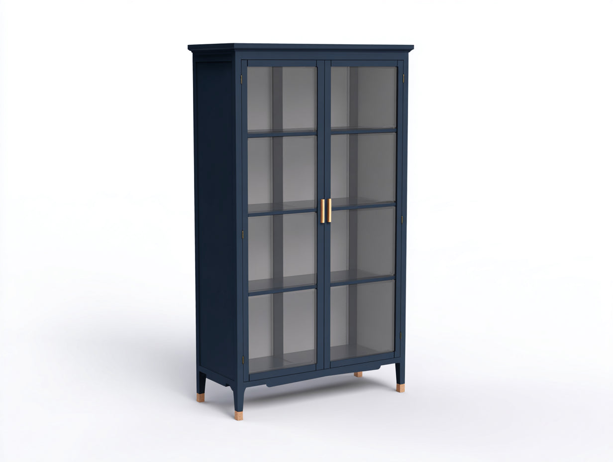 Vitrine - bois-verre - 88x40x196 cm - bleu foncé-marron - style classique