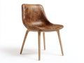 Chaise de salle à manger - simili cuir-bois - 57x55x82 cm - marron-beige - style vintage scandinave