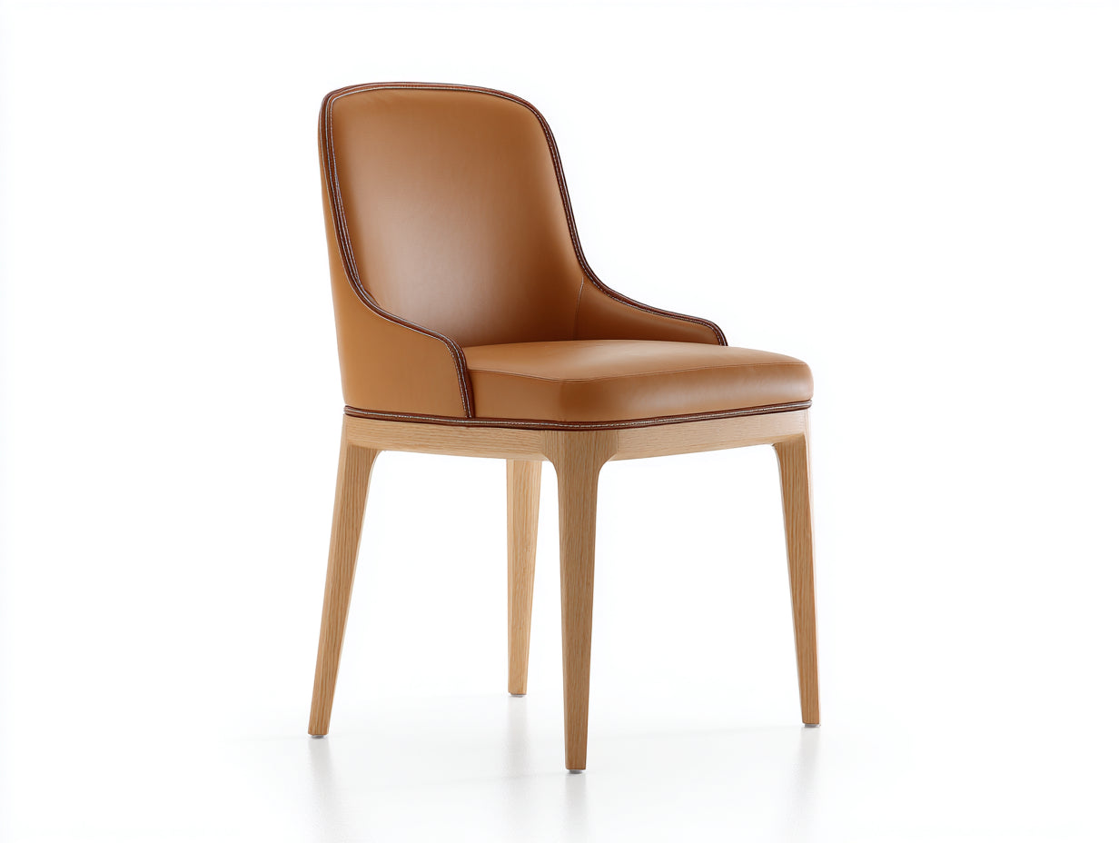 Chaise de salle à manger - simili cuir-bois - 57x58x89 cm - marron-beige - style classique moderne