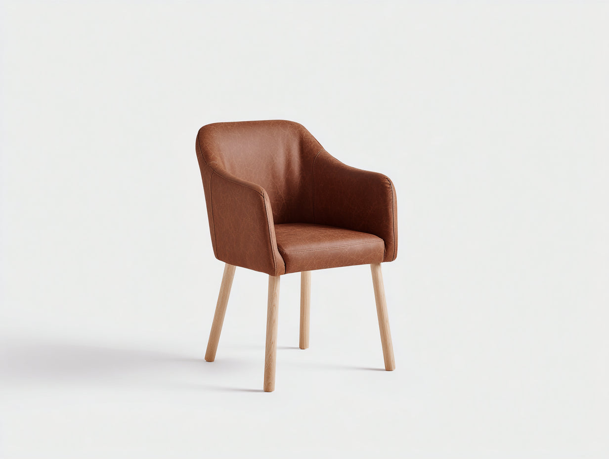 Chaise de salle à manger - simili cuir-bois - 60x58x84 cm - marron-beige - style moderne compact
