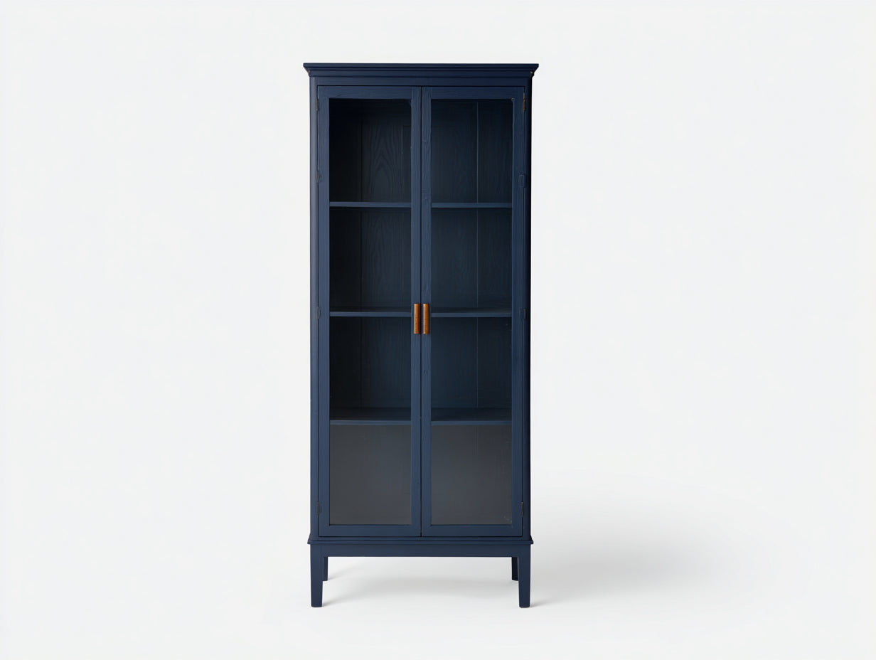 Vitrine - bois-verre - 84x39x194 cm - bleu foncé - style contemporain