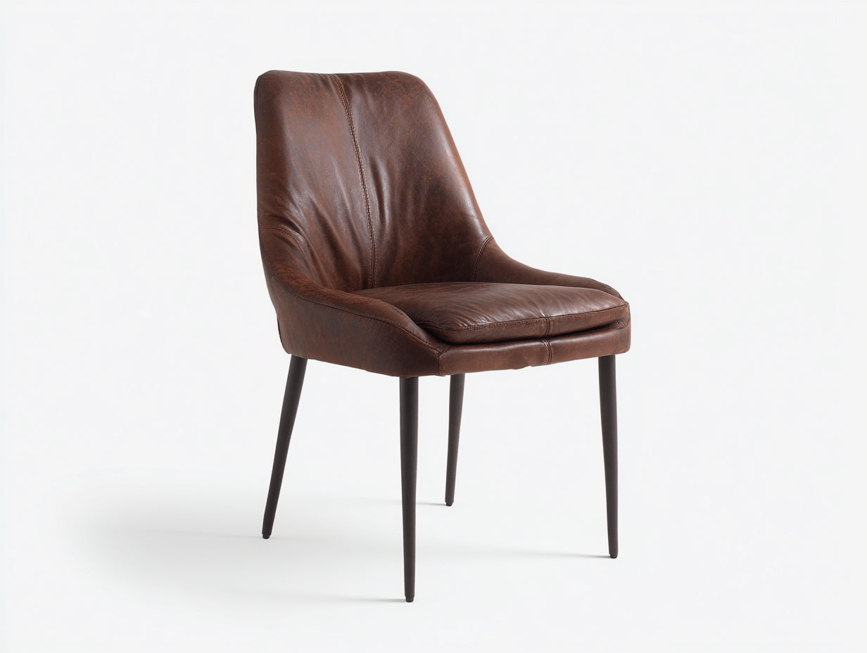 Chaise de salle à manger - simili cuir-métal - 62x58x88 cm - marron - style industriel moderne