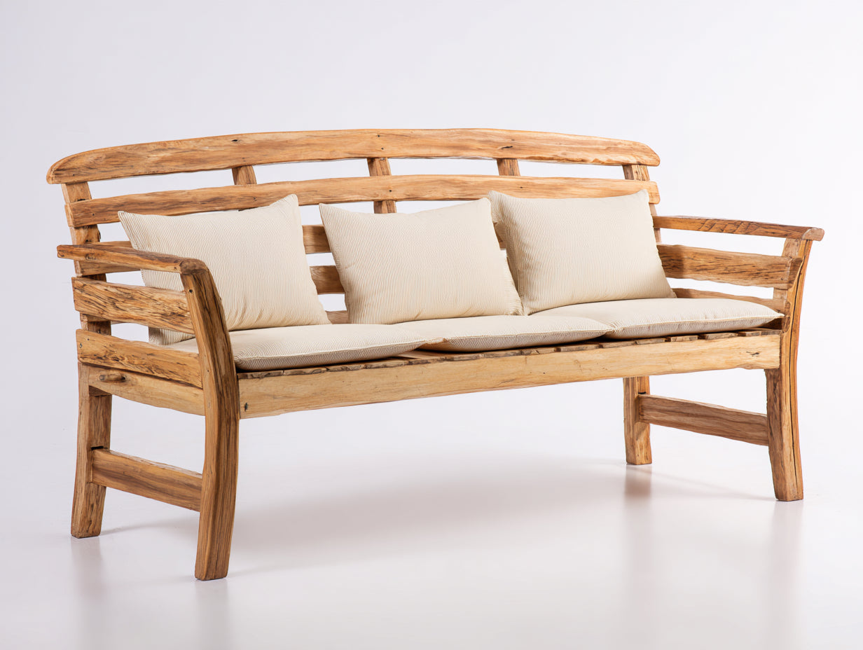 Banc de jardin-Bois massif-Textile-172x62x91 cm-Bois naturel-Beige-Style extérieur rustique