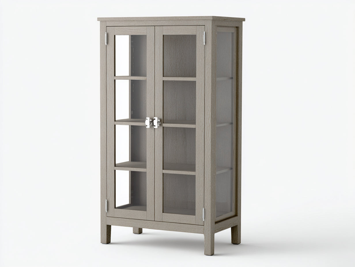 Vitrine - Bois-Verre - 78x38x145 cm - Gris chêne - Style contemporain