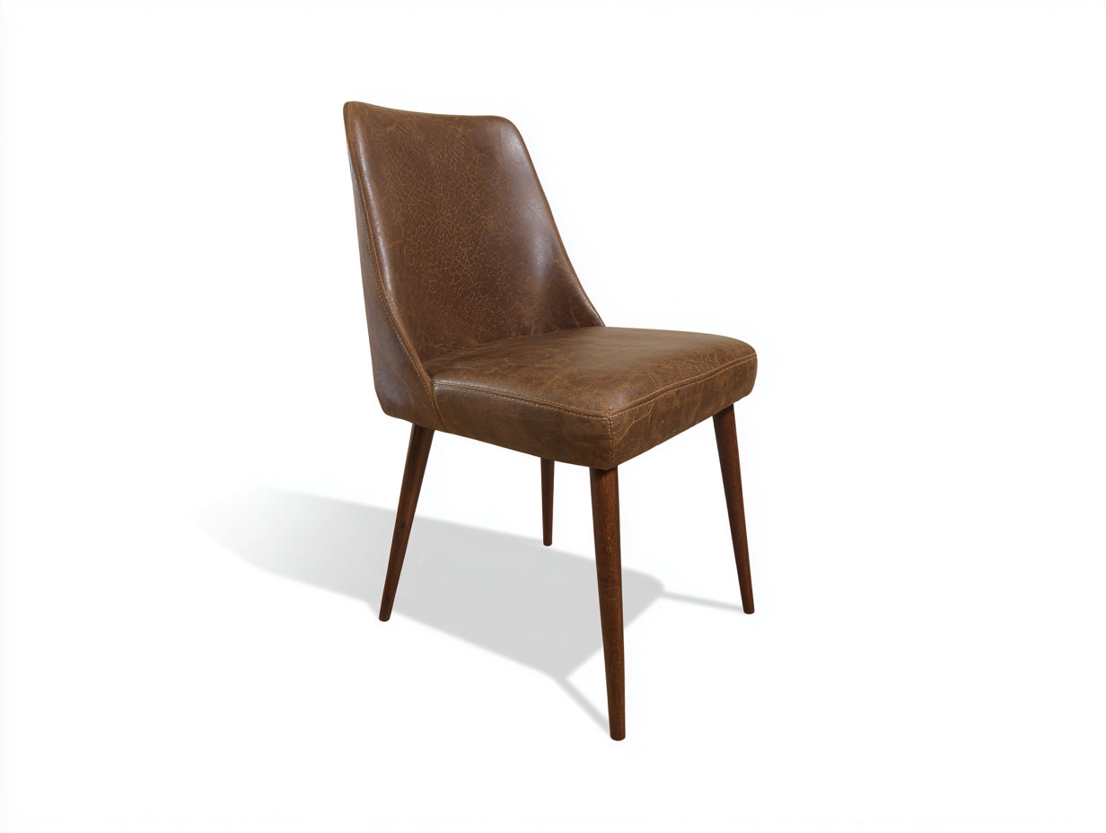 Chaise de salle à manger - simili cuir-bois - 54x59x87 cm - marron - style vintage moderne