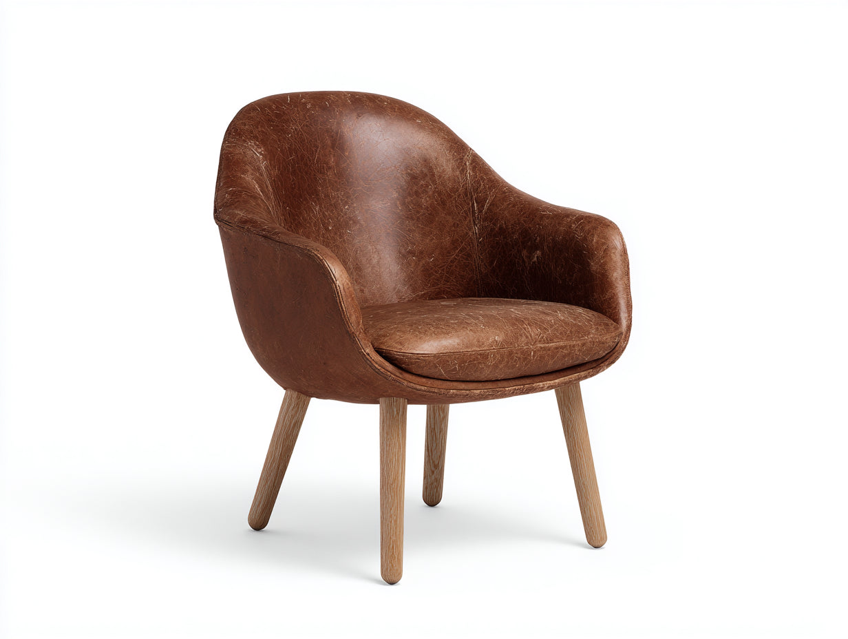 Chaise de salle à manger - simili cuir-bois - 64x61x79 cm - marron-beige - style vintage enveloppant
