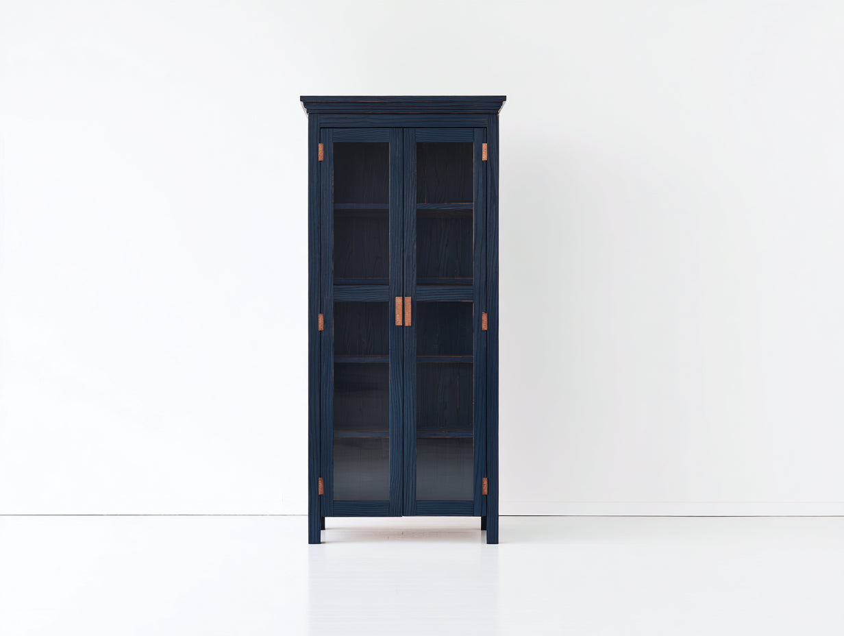 Vitrine - bois-verre - 82x38x192 cm - bleu foncé - style classique