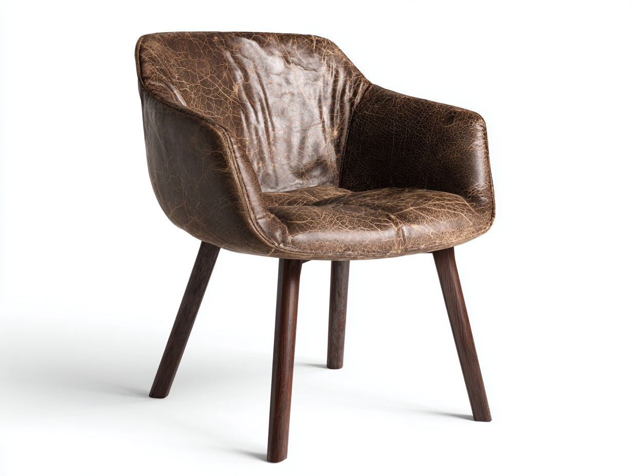 Chaise de salle à manger - simili cuir-bois - 65x62x80 cm - marron - style vintage enveloppant