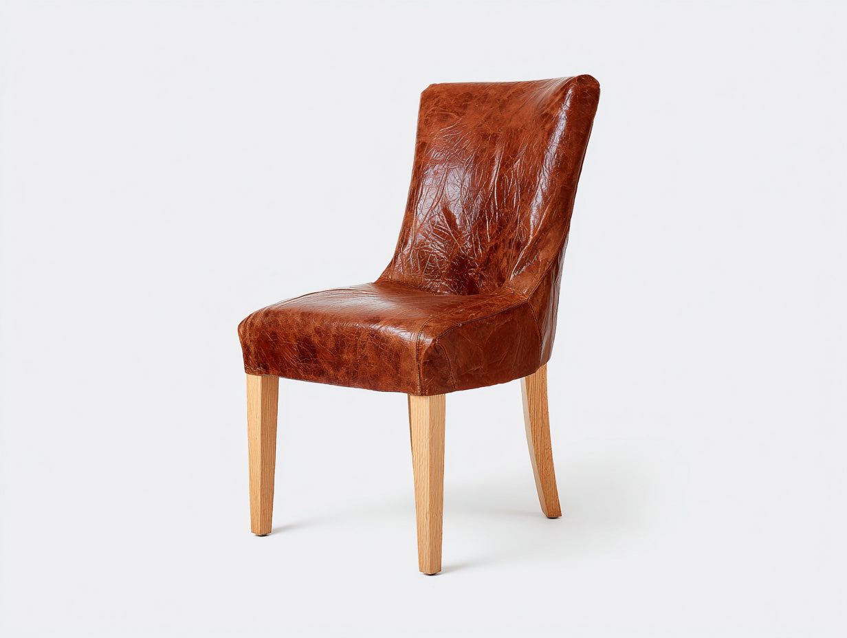 Chaise de salle à manger - simili cuir-bois - 55x62x93 cm - marron - style vintage moderne